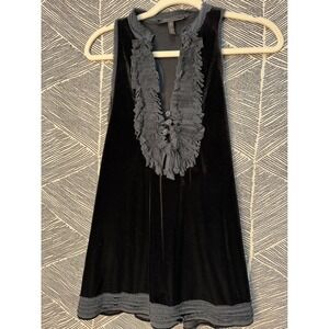 BCBGMAXAZRIA Black Velvet Ruffle V-Neck Sleeveless Tunic Top Size‎ S